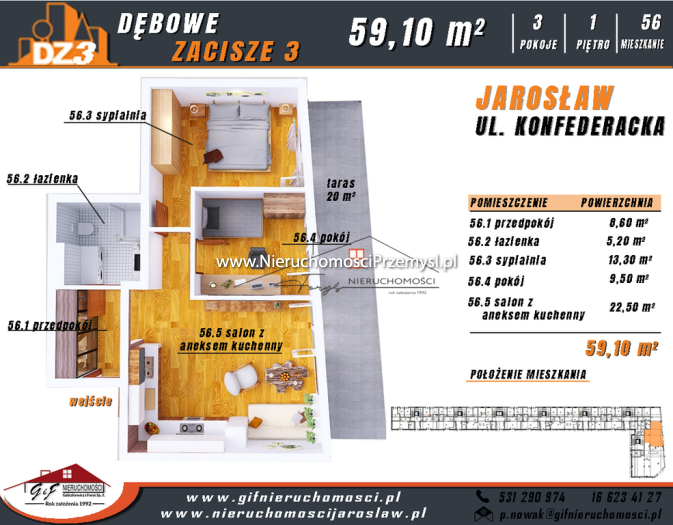 Mieszkanie na sprzedaż o pow. 59 m2